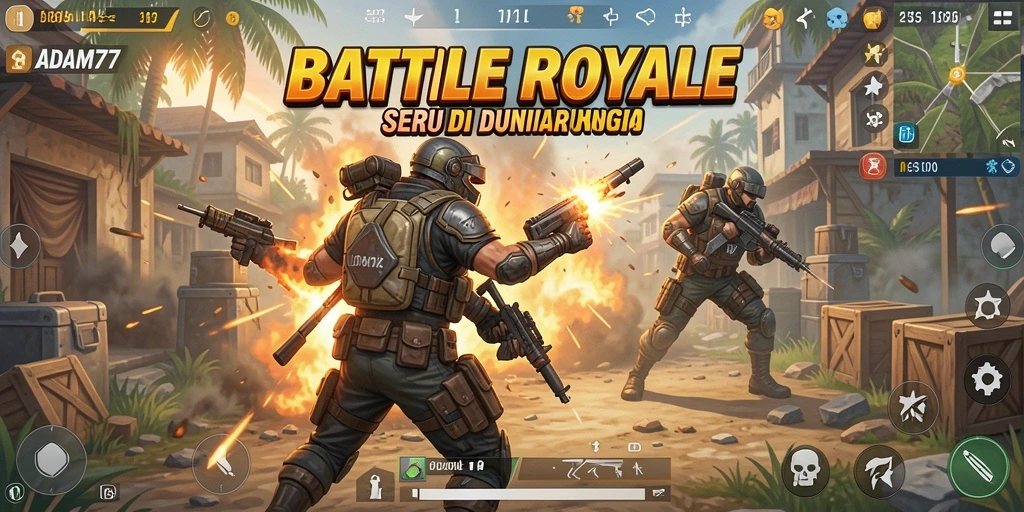 Gameplay ADAM77 yang intens dalam mode Battle Royale.