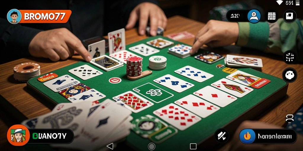 Tampilan gameplay seru dalam BROMO77 saat bermain Gaple.