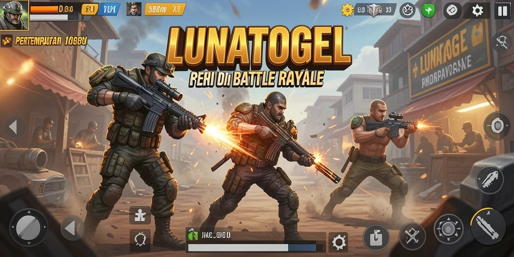 Screenshot menunjukkan aksi pertempuran intens di <strong>LUNATOGEL</strong>.
