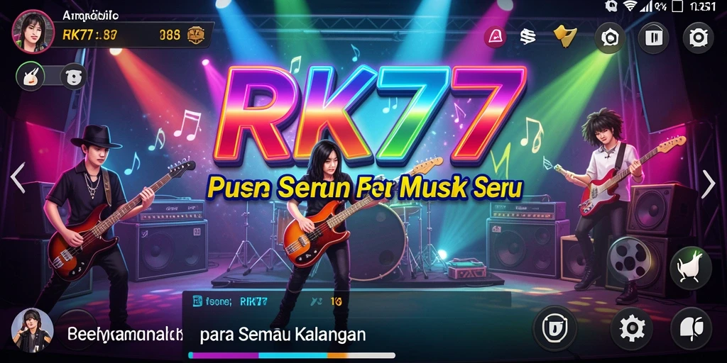 Screenshot menampilkan gameplay seru RK77 dalam permainan musik.