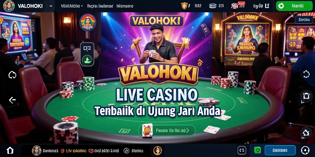 Screenshot gameplay VALOHOKI menampilkan dealer profesional dan meja permainan yang elegan.
