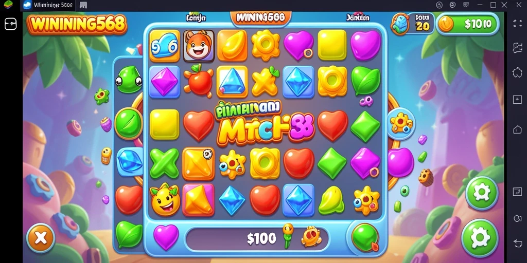 Tangkapan layar permainan WINNING568 menunjukkan momen seru permainan Match-3.